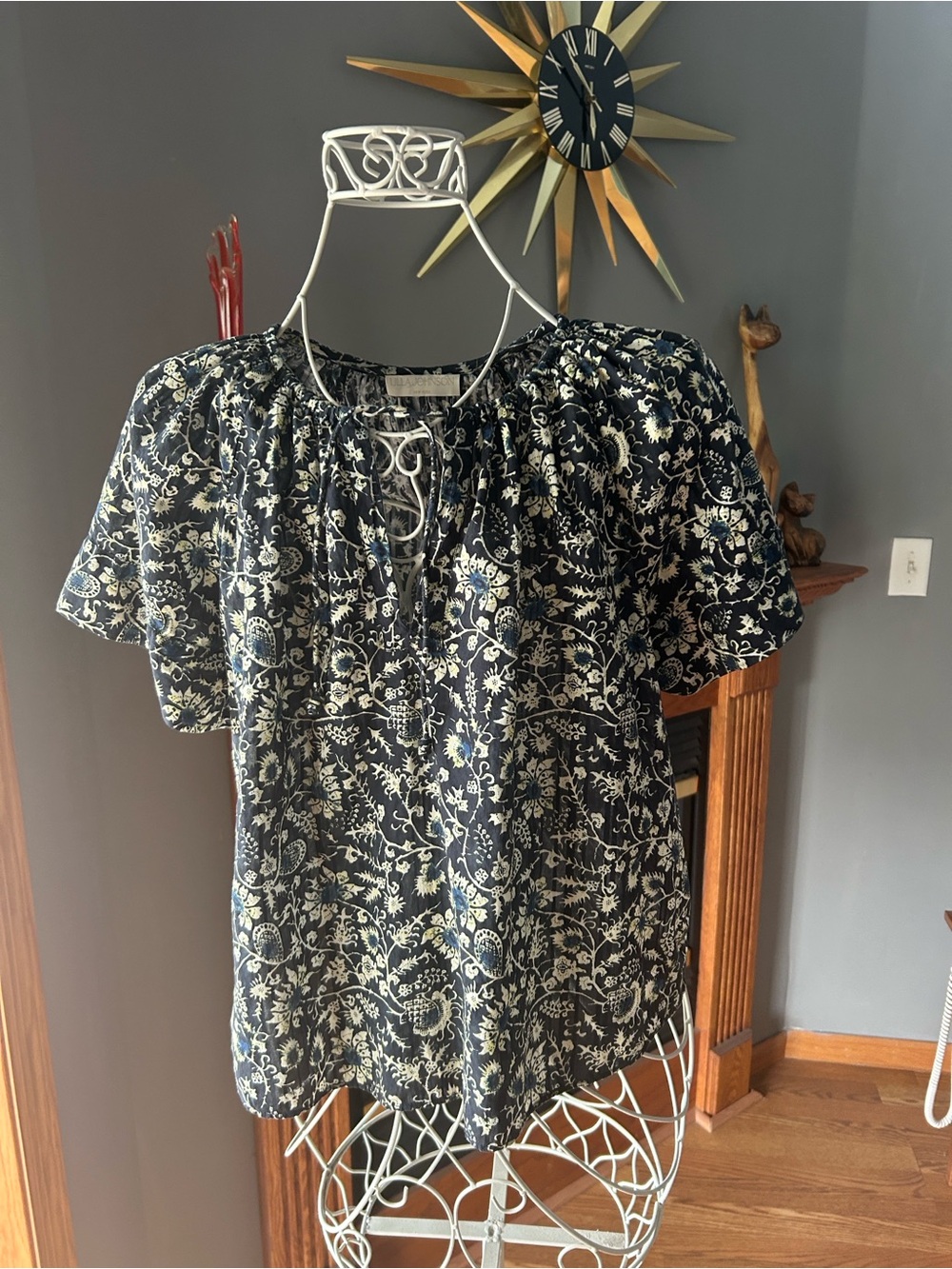 Ulla Johnson Forest Green and White Paisley-Print Top Sz L